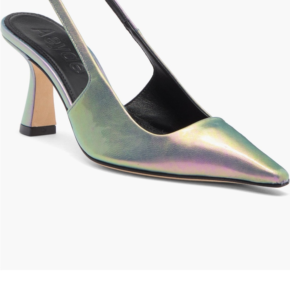 Aeyde Silver Sculptural Heels with Iridescent Finish